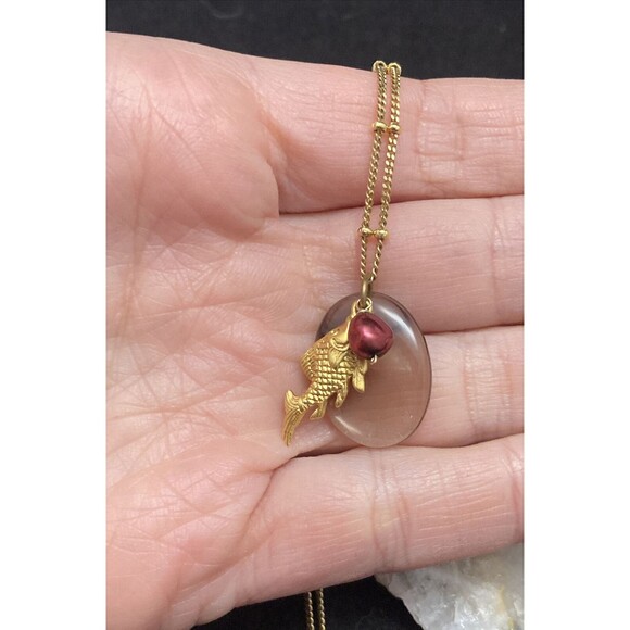 Anna Balkan Fish Pearl Pendant on 16-18.5'' Chain Vermeil Silver 925 Necklace 5g - Picture 6 of 8